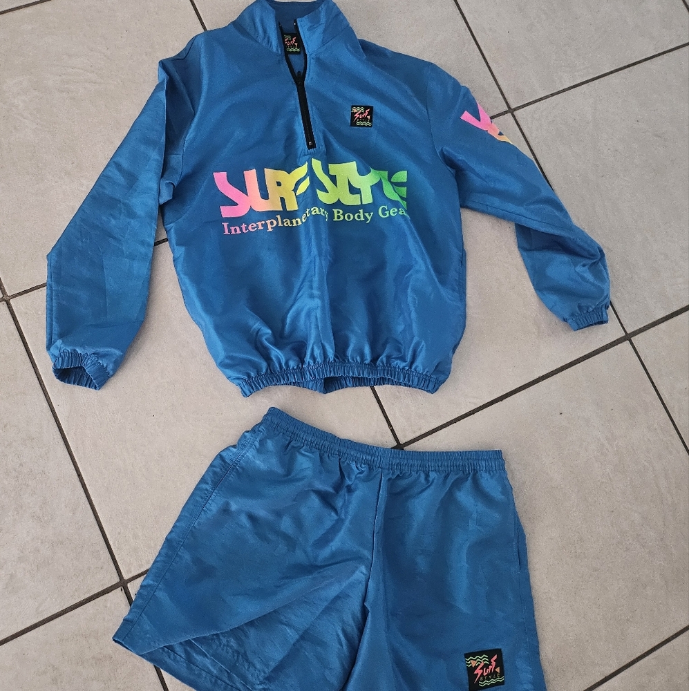 Surf Style Blue Windbreaker Jacket and Shorts